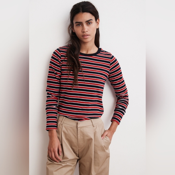 Velvet by Graham & Spencer Arty Knit Stripe Crew Neck Top In Multi - Picture 3 of 12